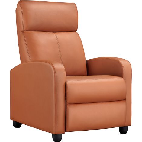 Yaheetech Poltrona Reclinabile Poltrona Relax Imbottita con Schienale Regolabile Sedia Monoposto con Poggiapiedi da Soggiorno Ufficio Studio Camera da Letto 67 x 85 x 99,5 cm Marrone Chiaro/Similpelle