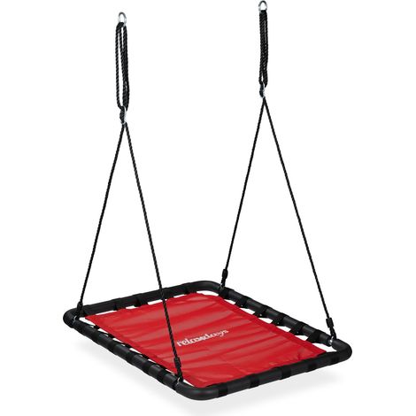 Relaxdays Balançoire nid d’oiseau, enfants et adultes, charge maximum 100 kg, rectangulaire, LxP : 103x77 cm, rouge