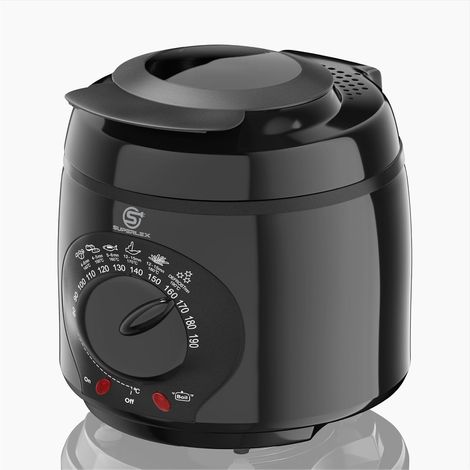 Friteuse avec thermostat réglable (0-190 °C), couvercle transparent et filtre, bol antiadhésif, panier chromé, pour un usage domestique – Compact et facile à nettoyer (1/5)