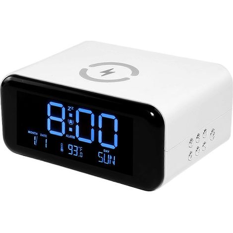 Station de charge avec réveil, haut-parleur Bluetooth et fonction de charge sans fil, se transforme facilement en réveil intelligent (blanc) 4 en 1 (1/5)