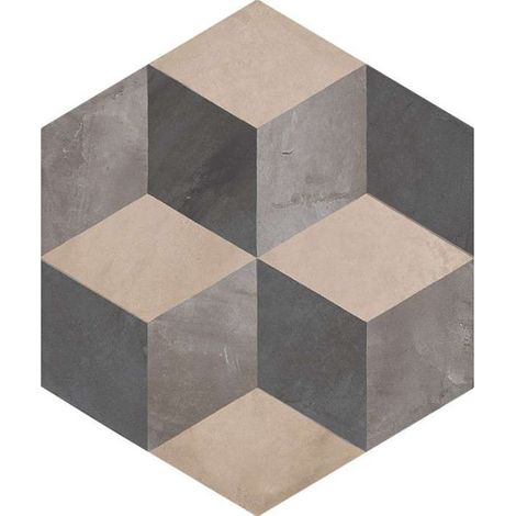 Carrelage sol / mur hexagonal effet ciment motif cube 25 x 21.6 cm TERRA CUBO HEXAGONAL GRIS (vendu par boite de 1,17m2) (1/5)