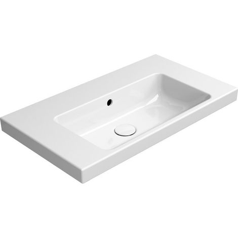 Lavabo en céramique NORM 70x40cm, sans trou pour robinetterie, blanc Extraglaze (1/3)