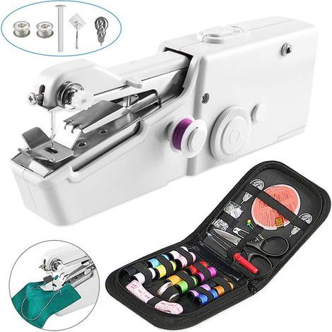 Mini Machine à Coudre Portable, Main Couture Portative, Outil de Point Rapide Manu pour Vêtement, Rideau, Main Couture électrique Garment ménage (Blanc) (1/5)