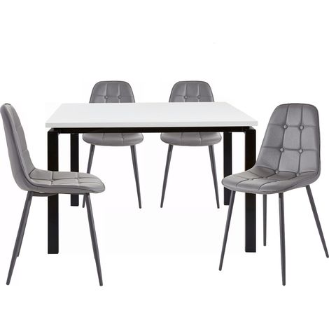 Sabine & LunaEnsemble de table à manger 120x90 cm et 4 chaises gris (1/4)