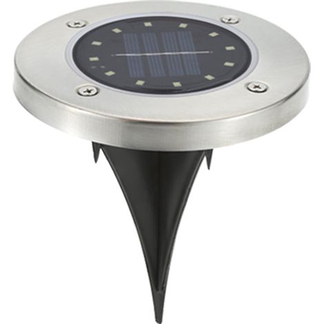 Lámpara solar de exterior para empotrar en el suelo, acero inoxidable, 12 LED multicolor, resistente al agua IP65, sensor crepuscular, funciona con pilas. (1/5)