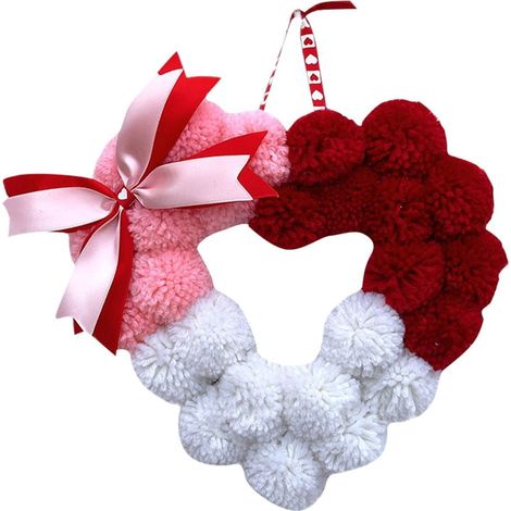 Guirlande Florale - Pompons Doux Et Branchages Verts - Pour Porte Ou Mur Intérieur - Décoration Valentine - Diamètre 50 Cm - 1 Pièce (1/5)