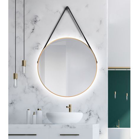 Talos Gold Light Spiegel - rund, 80 cm - runder Wandspiegel in gold - Wandspiegel mit LED - Badspiegel rund mit hochwertigen Aluminiumrahmen - Badezimmerspiegel mit indirekter LED-Beleuchtung