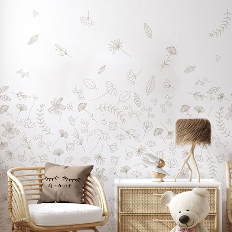 Papier peint panoramique Danse des Feuilles, Beige 150 x 250cm (1/5)
