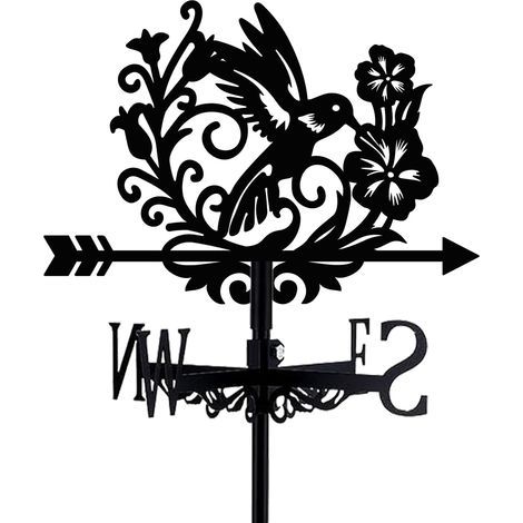 CCYKXA  Bird-shaped weather vane - Black hummingbird - Metal - With flowers - Suitable for green roofs - Signpost - Decorative outdoor windmill with stand