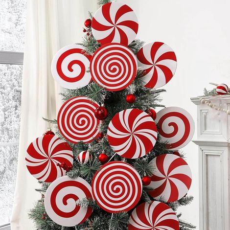 Ornement En Bois - Sucette De Noël Double Face - 20 5 Cm - Décoration Arbre De Noël - Lot De 4 (1/4)