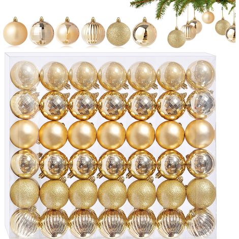 Lot de 42 petites boules de Noël dorées en plastique - 6 designs différents - 3 cm - Mini boules de Noël en plastique - Décoration de sapin de Noël (1/4)