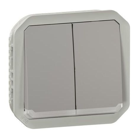 COMMANDE DOUBLE INTERRUPTEUR OU POUSSOIR LUMINEUX PLEXO COMPOSABLE GRIS LEGRAND LEG069526L (1/5)