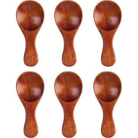 Lot de 6 mini cuillères à thé en bois - Cuillères de cuisine - Multifonctionnelles pour le café, le sucre, les glaçons et le bain (1/5)