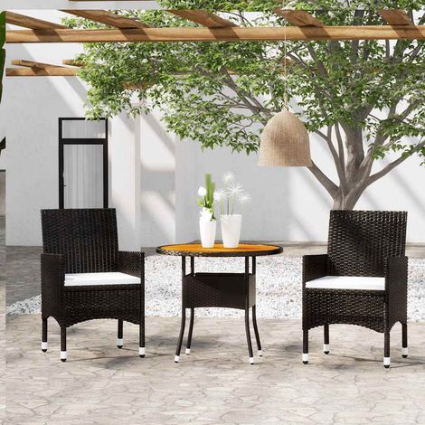 vidaXL Ensemble à manger de jardin 3 pcs Résine tressée Noir (1/5)