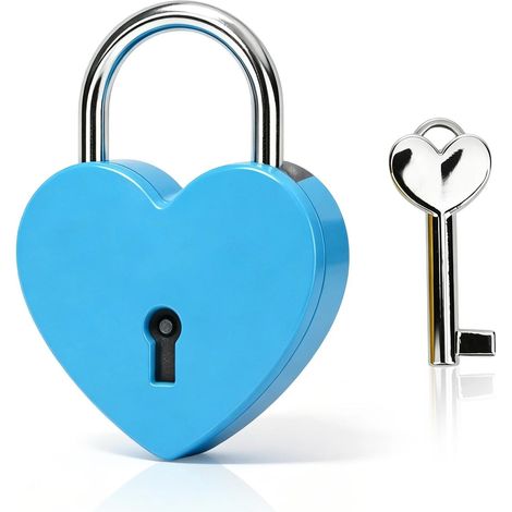 Cadenas Coeur en Métal 45x59mm/1.8x2.3in Bleu avec Cle (1/5)