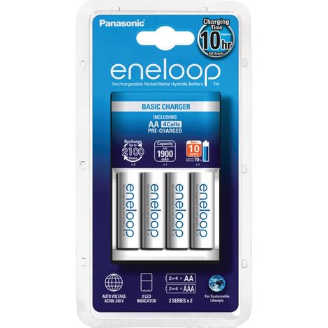 CARICABATTERIA ENELOOP per batterie AA e AAA NiMH con 4 batterie AA