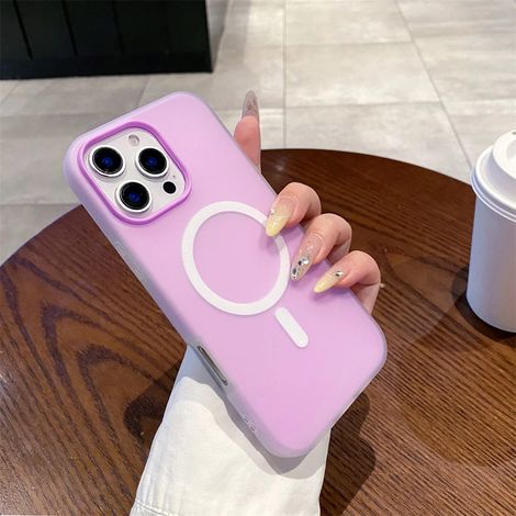 Coque de téléphone mate MagSafe pour iPhone (iPhone 14, Violet) avec cadre magnétique et chargement sans fil.