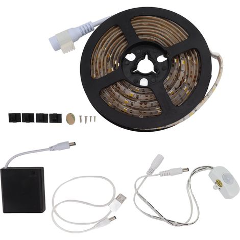 Ortviai Bande LED à détection de mouvement, étanche, 12 V, pour meubles, lit et intérieur – 2 m, alimentation USB ou piles