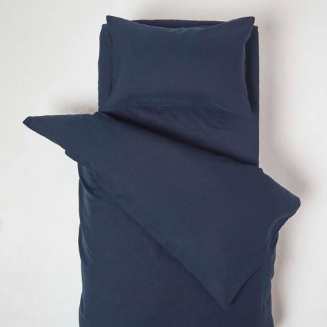 HOMESCAPES Navy Linen Cot Bed Duvet Cover Set 120 x 150 cm
