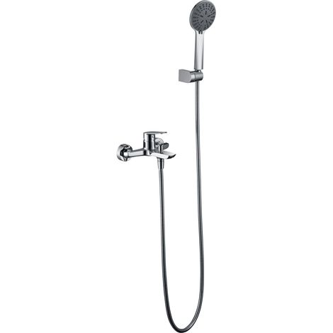 IMEX Mezclador para banera y ducha en latón y zama cromado con tubo flexible metálico de 18 m soporte ABS y ducha redonda de 3 posiciones DENVER cartucho cerámico 35 mm - Imex-BDZ044-4