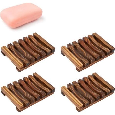 Porte-savon - ZERODIS - Lot de 4 - Bambou - Résistant à l'eau - Design contemporain (1/4)