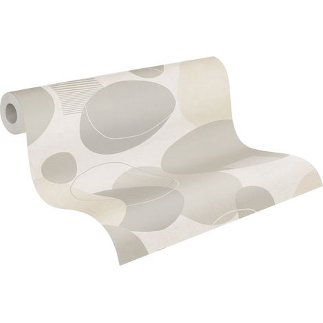 Papier peint intissé moderne beige et gris Tapisserie géométrique à motifs de cercles Papier peint graphique idéal pour salon (1/5)