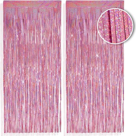 2 pièces rideau en franges rose, 1x2,5m - décoration scintillante pour le réveillon du Nouvel An avec un look métallique étincelant, guirlande en franges pour votre fête (1/5)
