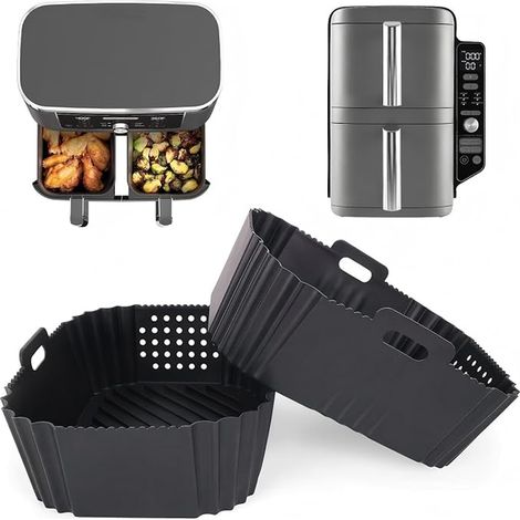 Silicone Air Fryer Mould For Double Stack 9.5L XL Deep Fryer SL400EU, Basket Accessories Airfryer Compatible With Dual Zone AF400EU, Reusable Air Fryer Dish (1/5)