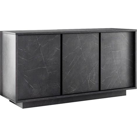 PIRALIA - Buffet 3 Portes Aspect Marbre Gris Anthracite (1/3)