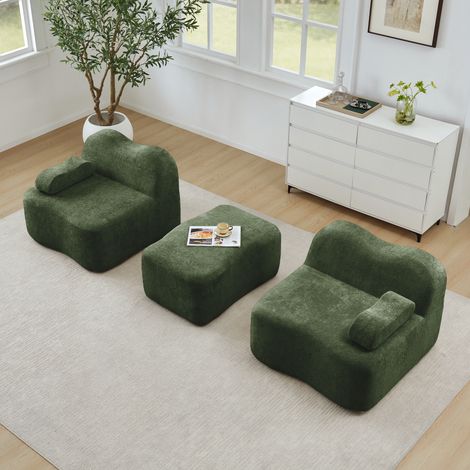 Canapé modulaire désossé L 2 places vert avec ottoman,forme de vague,coussin d’accoudoir mobile sans assemblage. (1/5)