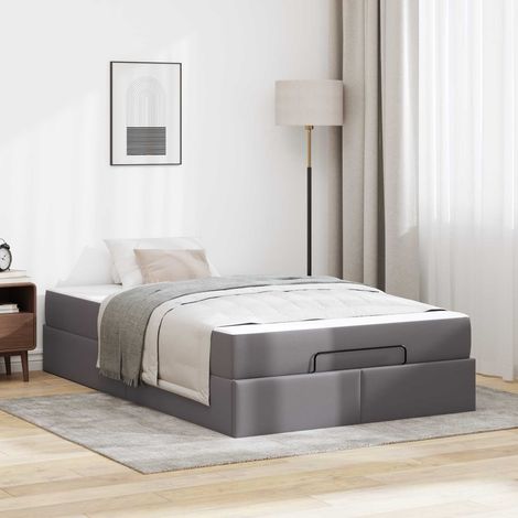 vidaXL Cadre de lit avec matelas Autre 2 pcs Gris PVC (1/5)