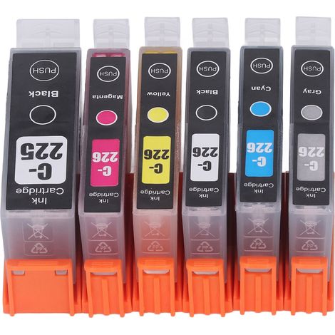 Cartouches d'encre compatibles imprimante PIXMA IX6520, IP4820, IP4920, MG5120, MG5220 – Lot de 6 encres (noir, cyan, magenta, jaune, gris) avec remplissage, zone Amérique du Nord. (1/5)