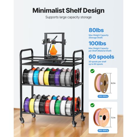 Support de Rangement de Filaments Mobile 3 Niveaux, Étagère de Stockage de Filaments d'Imprimante 3D, Porte-bobines de Filament sur… (1/5)