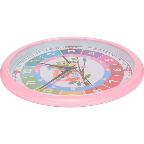 Wanduhr aus Kunststoff, bunte Cartoon-Uhr mit Quarzwerk, Lernuhr zum Aufhängen für Kinderzimmer/Klassenzimmer, Rosa (1/5)