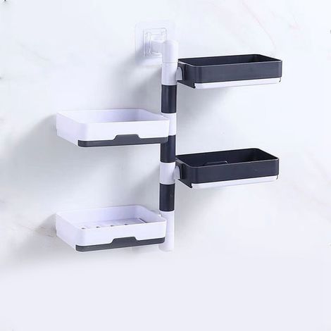 Seifenschalen-Set ohne Stange, mit Saugnapf zur Wandmontage, drehbar, dreifach ablagefähig, kreatives Tropfendesign, verschiedene zweifarbige Ausführungen, für Badezimmer und Studentenwohnheim. (1/5)