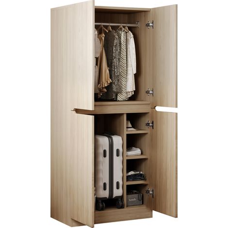 Armoire 70x40x170 Cm En Bois Naturel, Double Porte, Grand Volume De Rangement Au Style Sobre
