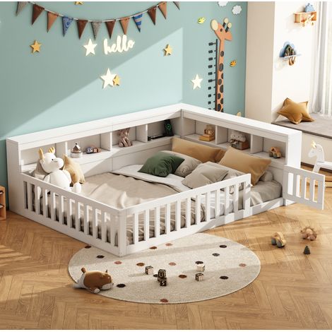 Lit banquette 160 x 200 cm blanc avec rangement latéral, prises et USB, sommier inclus (1/5)