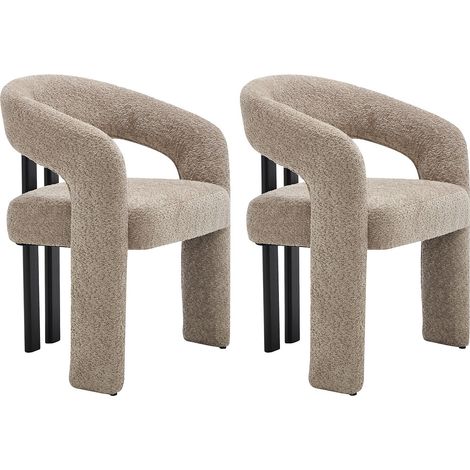 Lot de 2 chaises avec accoudoirs en tissu bouclette et bois d'hévéa noir - Taupe - NORETI (1/4)