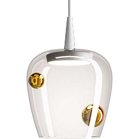 Zafferano Bilia 230V Lampada a sospensione LED 8W 3000K diffusore in vetro borosilicato soffiato a bocca finitura Bianco e Oro antico diametro 27cm