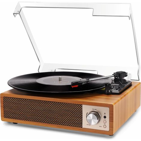 Platine Vinyle Bluetooth 5.4, Tourne Disque Vinyles avec Haut-Parleurs, Numérisation USB, 3 Vitesses (33/45/78 Tours/Min), Lecteur Vinyle Rétro en Bois, RCA, AUX, Coloris Bois (1/5)