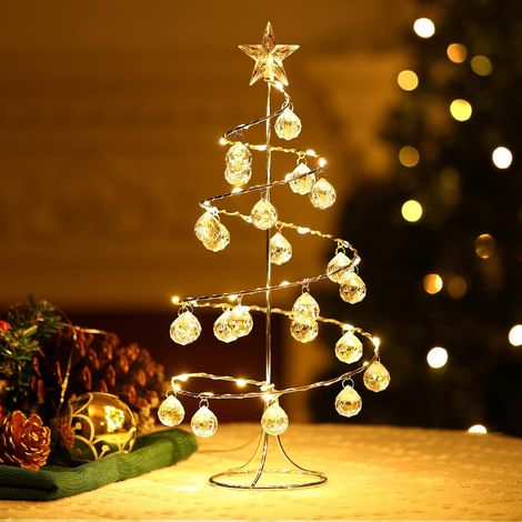 ZOLGINAH Sapin de Noël de Table Lumineux en Plastique & Métal, Lampe LED Décorative en Forme d'arbre de Noël, Decoration de Noël Brillante avec Boules de Cristal pour Bureau Maison Chambre, Argent (1/5)