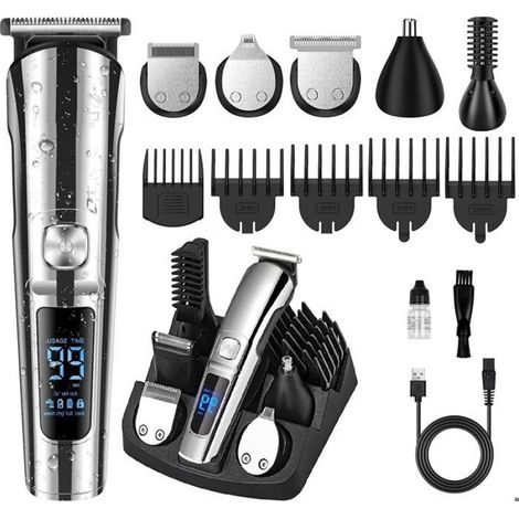 1 Tondeuse Cheveux, 6 têtes de rasage, écran LED, étanche IPX7, batterie 90 min, homme (1/5)