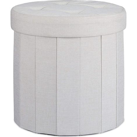 Taburete con almacenaje redondo plegable otomana plegable tapizado reposapiés crema 130002759 (1/2)
