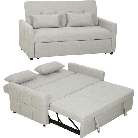 Divano 2 Posti Convertibile in Divano Letto Clic Clac con 2 Cuscini in Tessuto, Marrone Chiaro