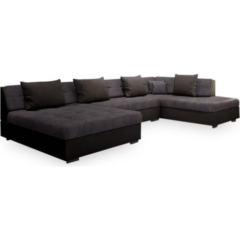 Tendencio – Canapé d'angle panoramique convertible XXL en U – Tissu 100% polyester – Longueur 318 cm – Accoudoir amovible – 4 coussins inclus