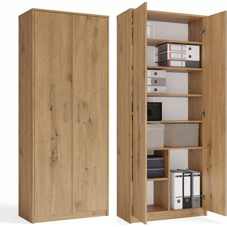 Oliv 2d mensola di scrivania - 2 porte, 8 mensole - 74x180x35 cm - rovere artisan (1/5)