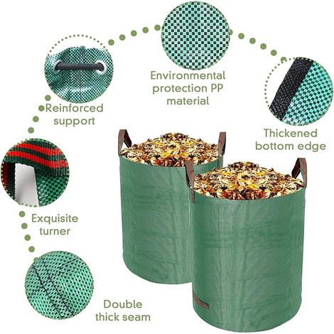 Garden Bags Polypropylene (PP), Foldable Reusable, Waterproof Large Bags with Handles, Garden Bin Bags (1/4)
