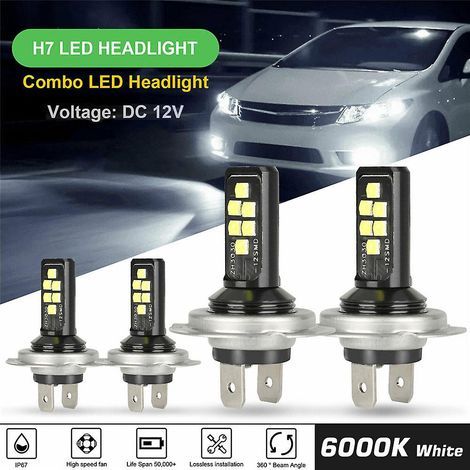 ampoules LED H7 pour phares (feux de croisement), 60 000 lm, 6 000 K, 220 W, blanc froid (1/4)