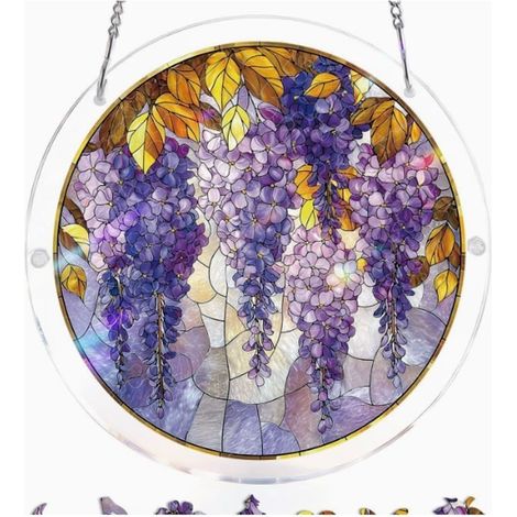 Nouveaux attrape-soleil oiseaux de printemps pour fenêtre - Puzzle d'oiseaux colorés - Pendentif attrape-lumière, Violet B - 25 x 25 cm