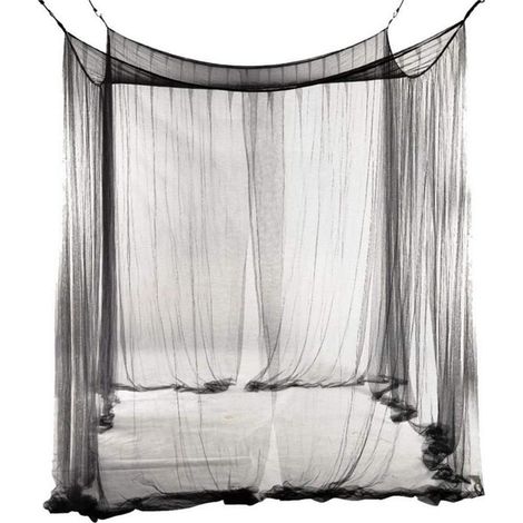 Moustiquaire pour lit double, rectangulaire de couleur unie avec 4 ouvertures, installation facile, Polyester, Noir, 190cm x 210cm x 240cm- (1/5)